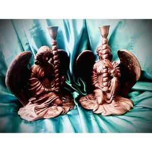 Antique Vintage Everhart Signed REAL! Bronze Heavy Candlesticks Victorian Style